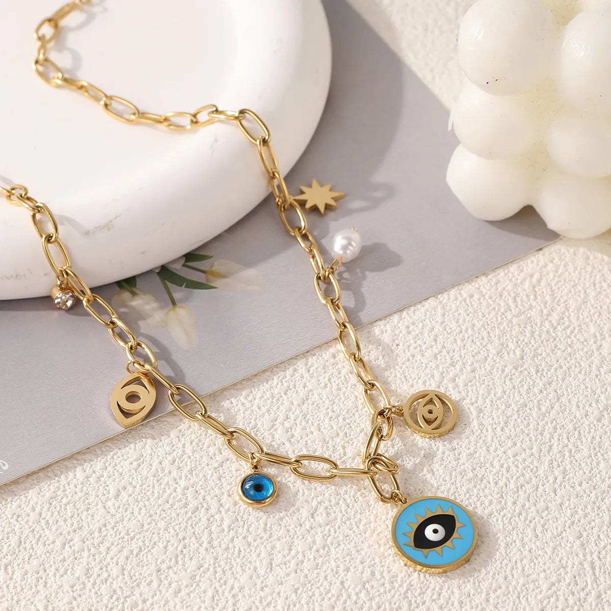 Devil's Eye Pendant Necklace – 18K Gold Plated Turquoise Charm | 304 Stainless Steel