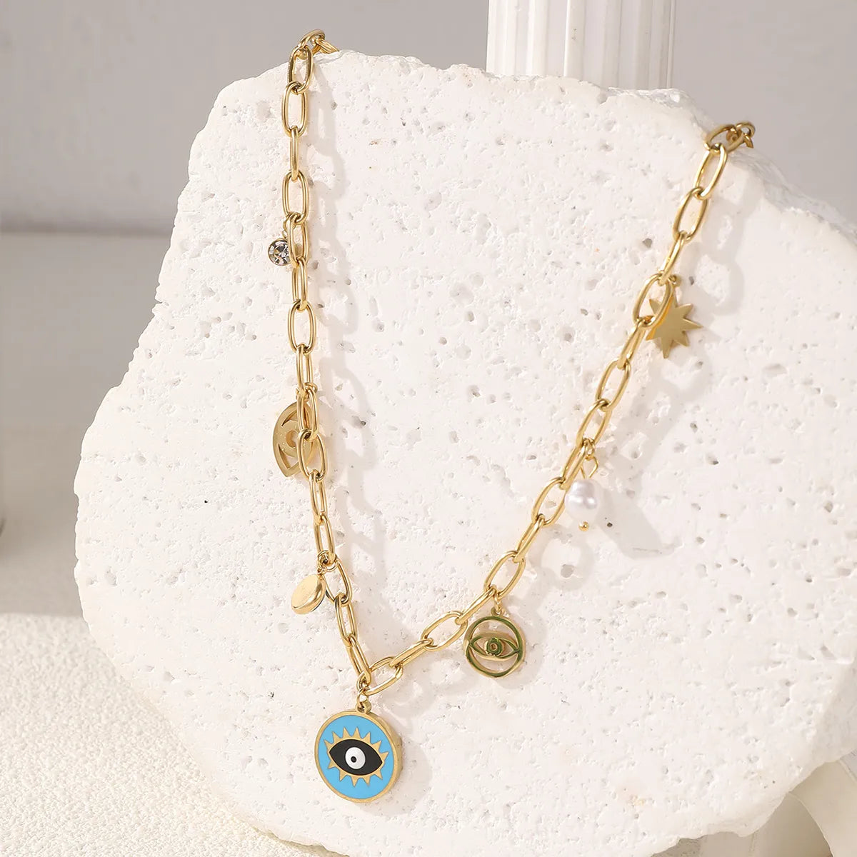 Devil's Eye Pendant Necklace – 18K Gold Plated Turquoise Charm | 304 Stainless Steel