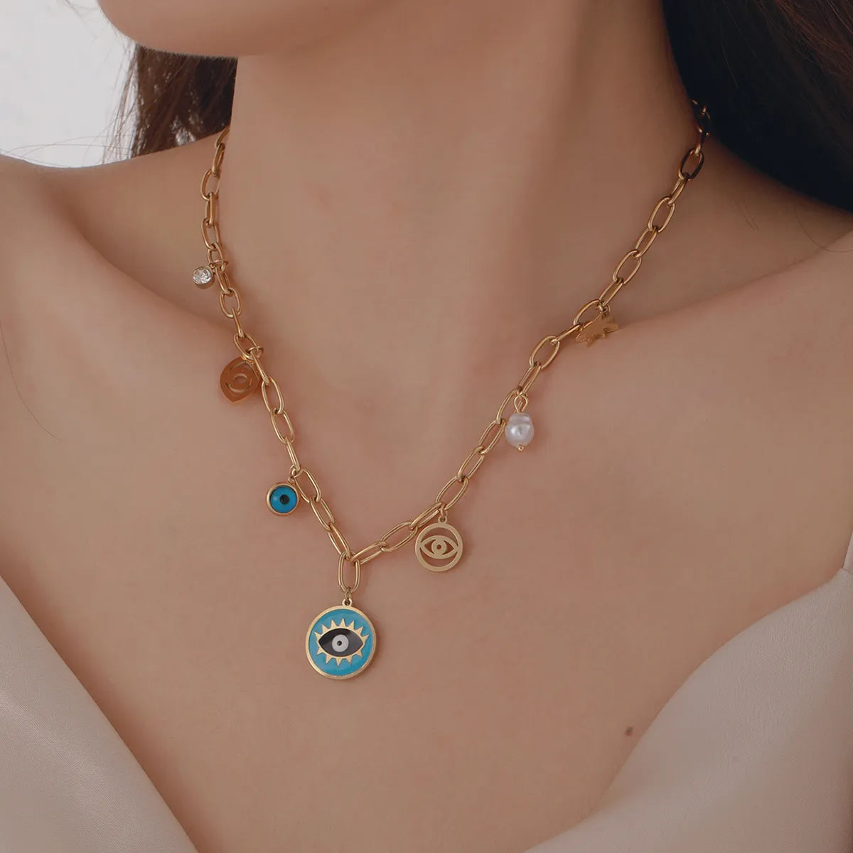 Devil's Eye Turquoise Pendant Necklace | 18K Gold Plated Stainless Steel | Elegant Casual Style