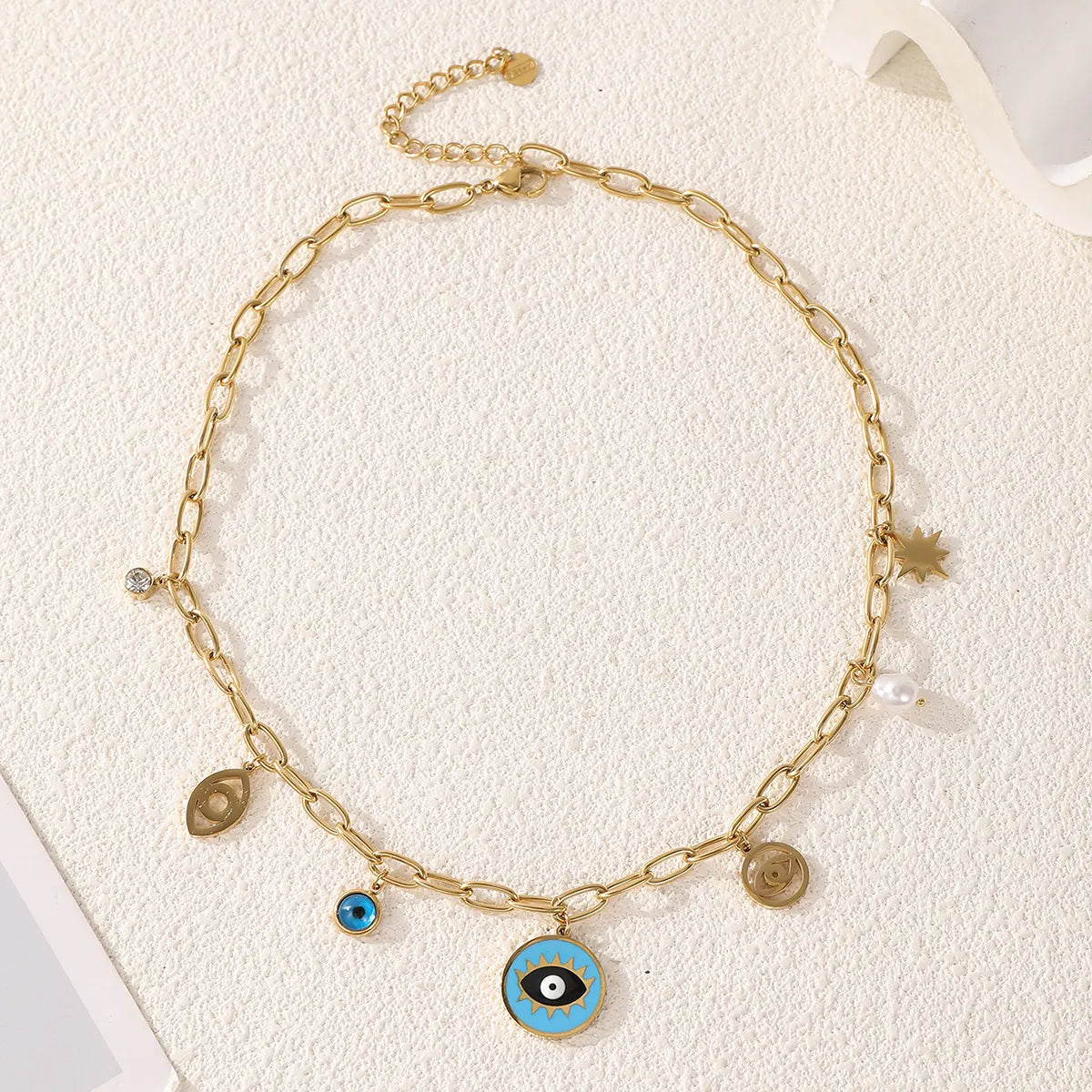 Devil's Eye Turquoise Pendant Necklace | 18K Gold Plated Stainless Steel | Elegant Casual Style