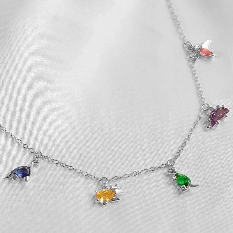 Dinosaur Charm Anklet & Necklace – 18K Gold Colorful Animal Jewelry | Brass