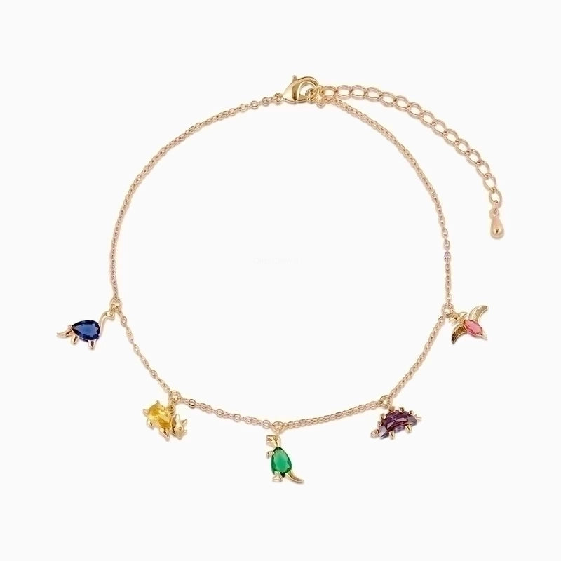 Dinosaur Charm Anklet & Necklace – 18K Gold Colorful Animal Jewelry | Brass