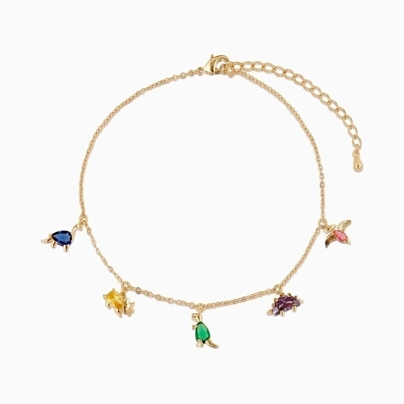 Dinosaur Charm Anklet & Necklace – 18K Gold Colorful Animal Jewelry | Brass