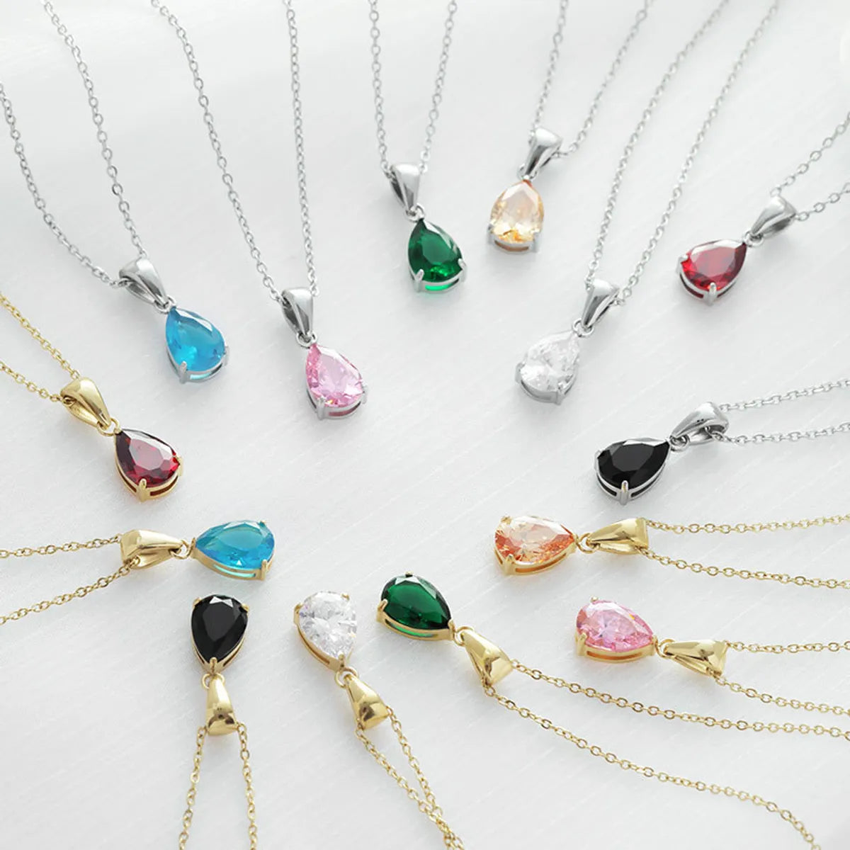 Sparkling Zircon Water Drop Titanium Steel Necklace – Dariya Jewelry