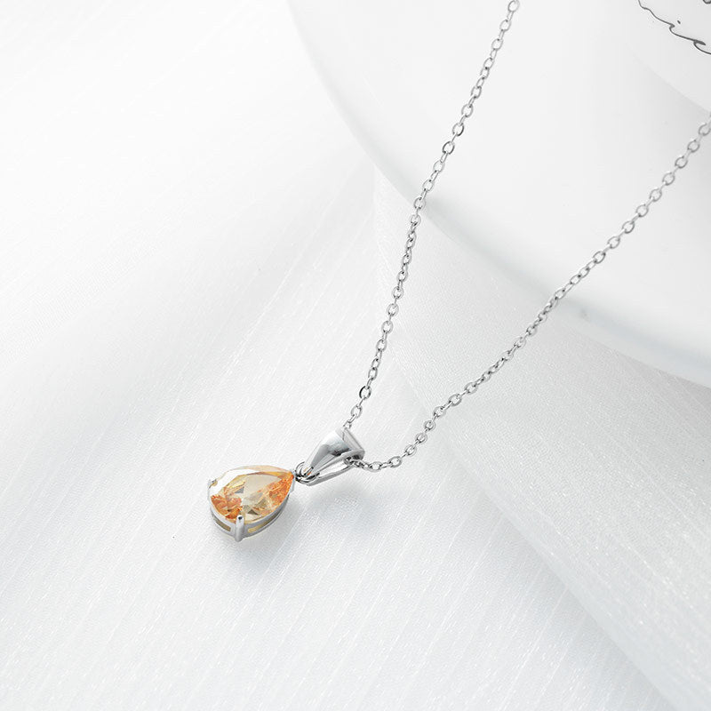 Sparkling Zircon Water Drop Titanium Steel Necklace – Dariya Jewelry