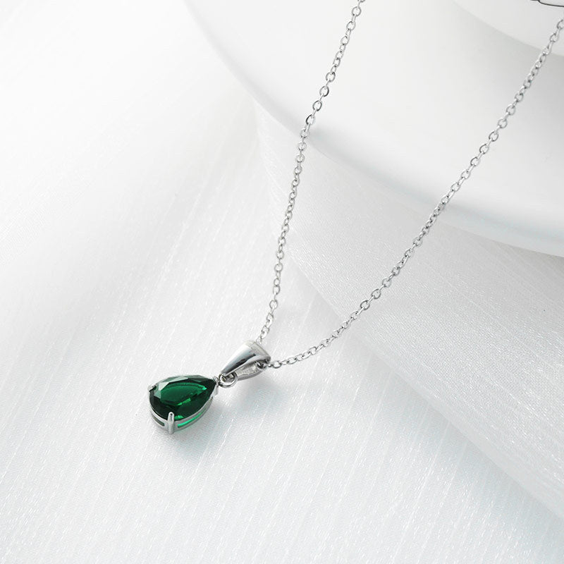 Sparkling Zircon Water Drop Titanium Steel Necklace – Dariya Jewelry