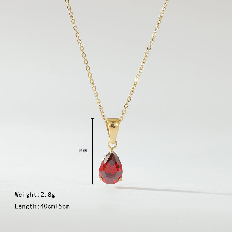 Sparkling Zircon Water Drop Titanium Steel Necklace – Dariya Jewelry
