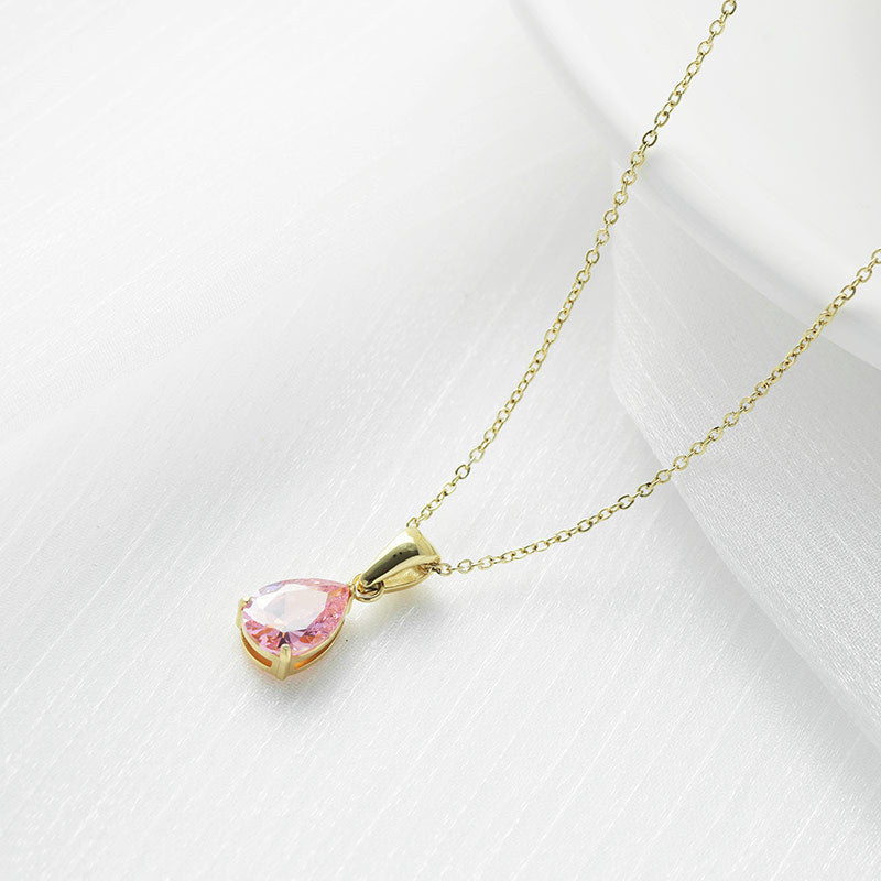 Sparkling Zircon Water Drop Titanium Steel Necklace – Dariya Jewelry