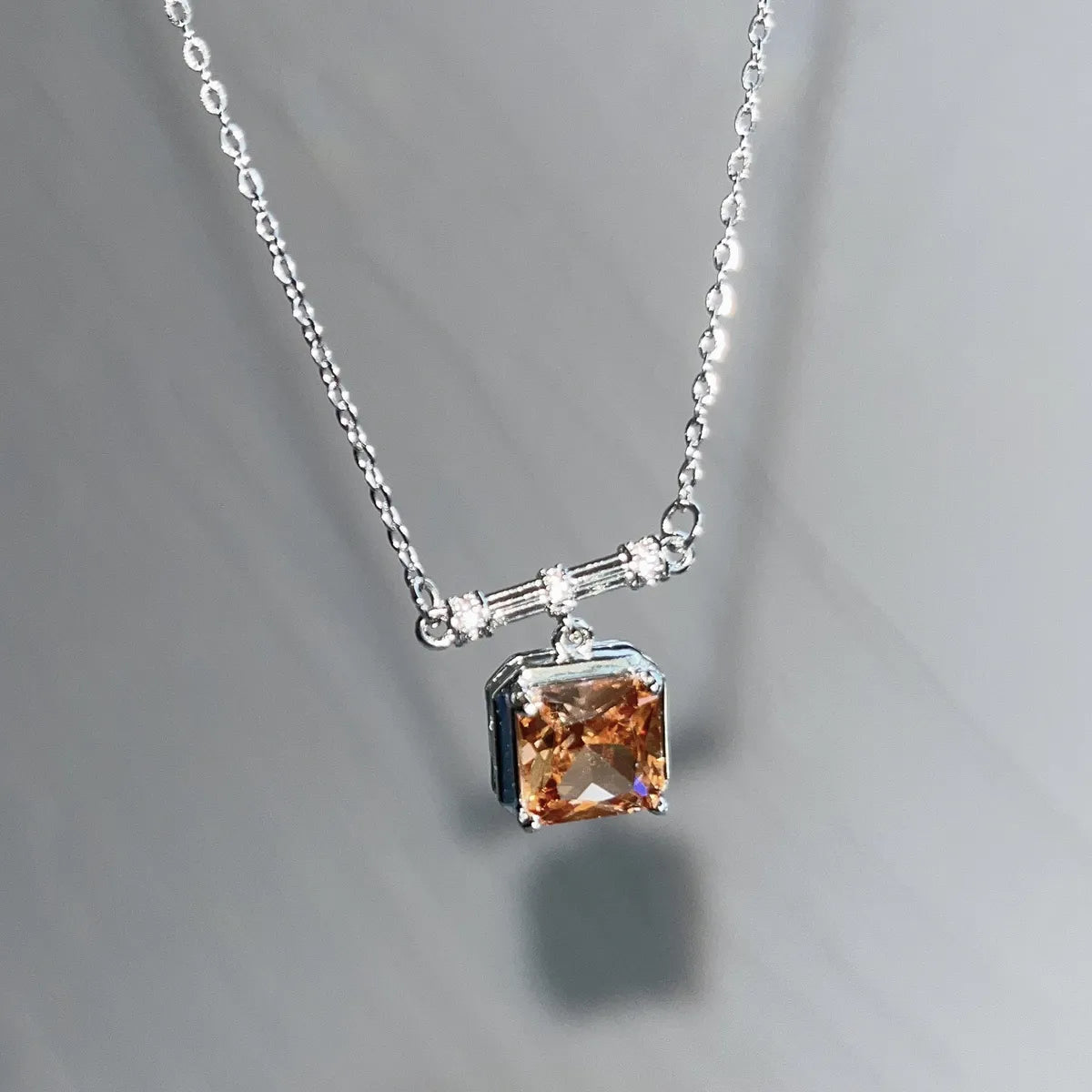 Elegant Square Zircon Pendant Titanium Steel Necklace for Women