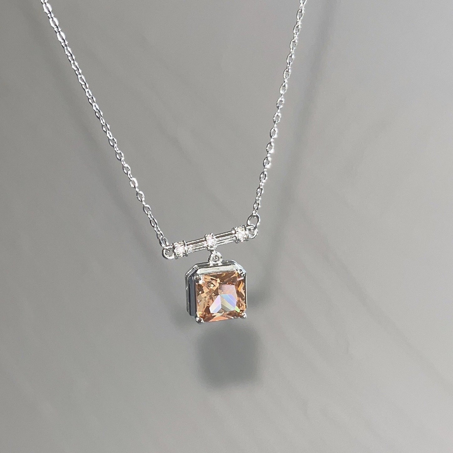 Elegant Square Zircon Pendant Titanium Steel Necklace for Women