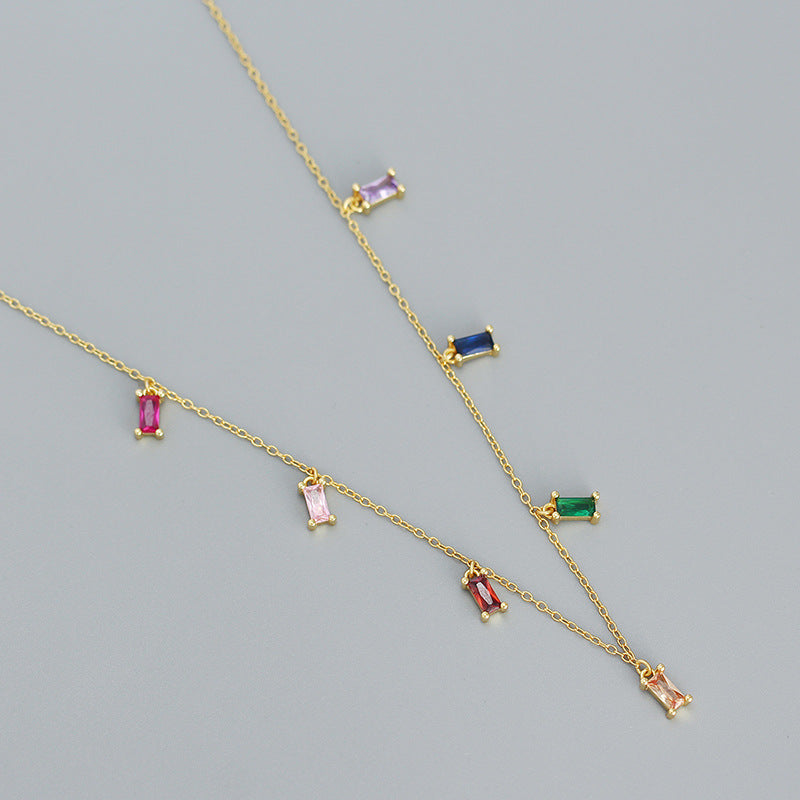 Colorful Zircon Charm Necklace 925 Sterling Silver by Dariya Jewelry