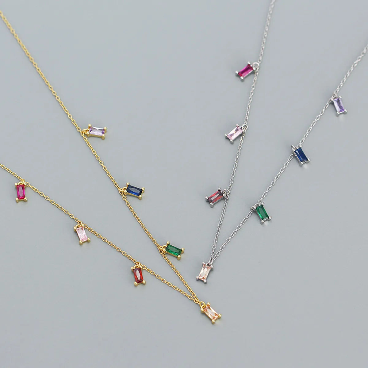 Colorful Zircon Charm Necklace 925 Sterling Silver by Dariya Jewelry