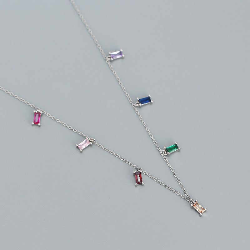 Colorful Zircon Charm Necklace 925 Sterling Silver by Dariya Jewelry