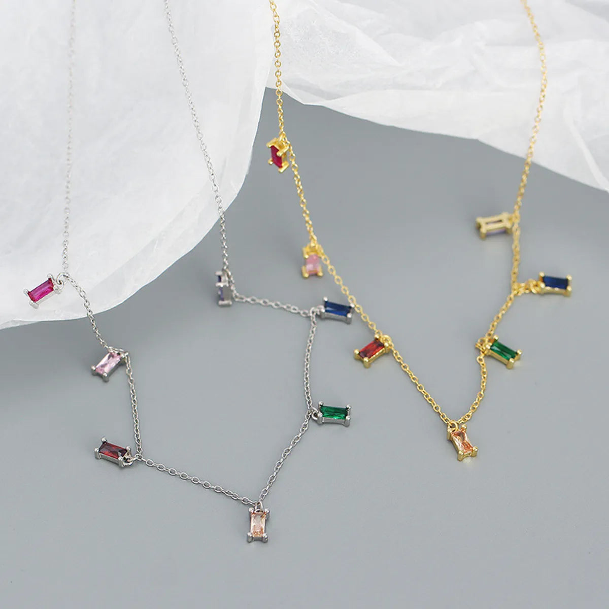 Colorful Zircon Charm Necklace 925 Sterling Silver by Dariya Jewelry