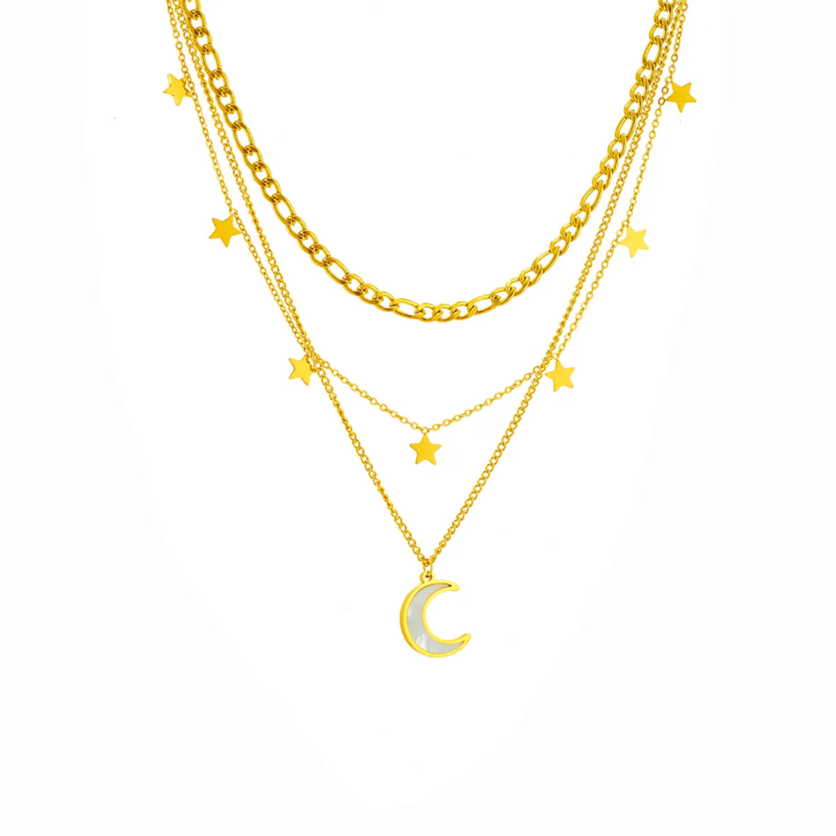 Star & Moon Layered Necklace in Gold-Tone Titanium Steel – Chic Celestial Vibe
