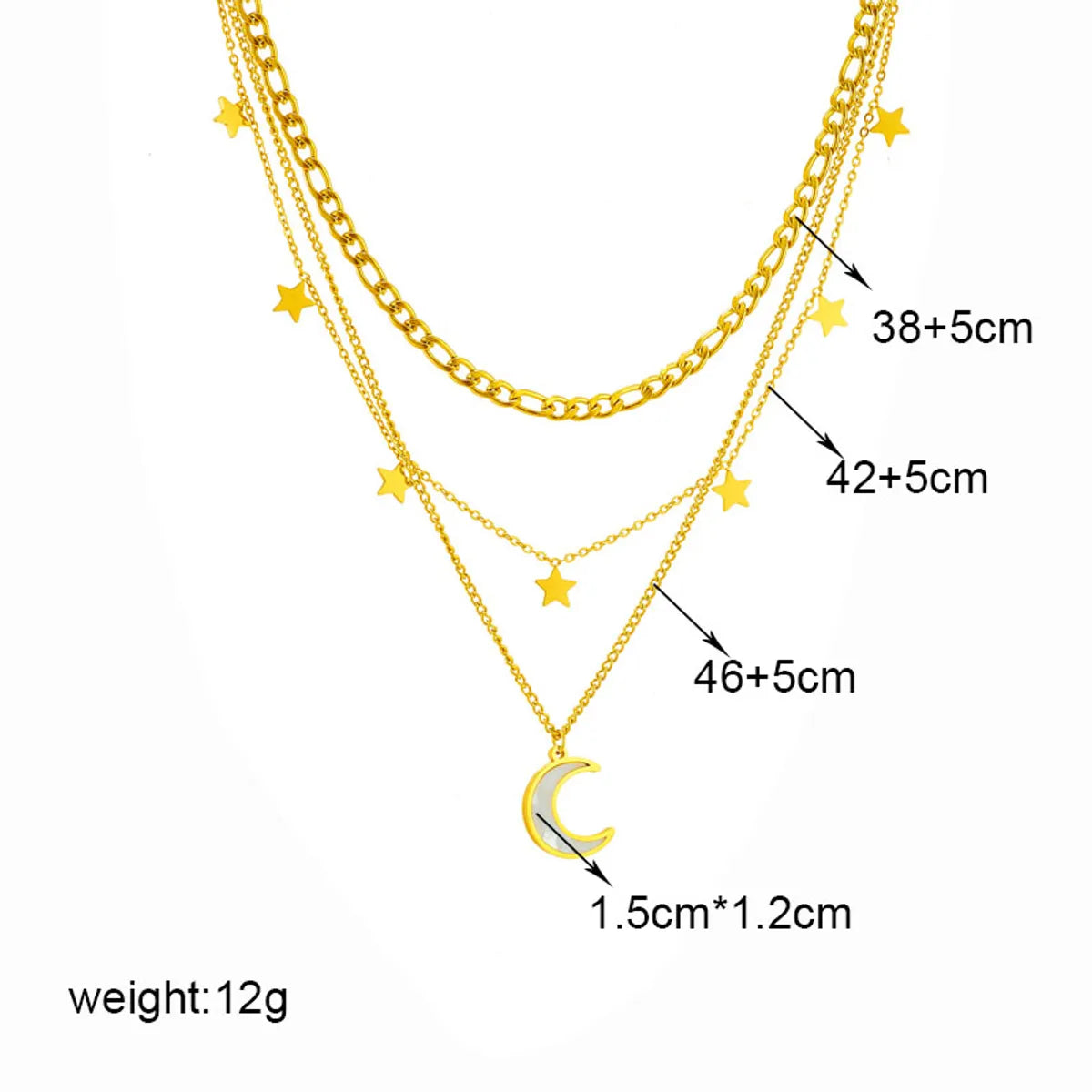 Star & Moon Layered Necklace in Gold-Tone Titanium Steel – Chic Celestial Vibe