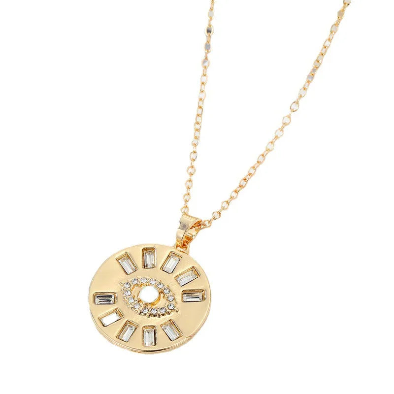 Gold-Plated Crystal Evil Eye Pendant Necklace – Retro Turkish Style | Alloy & Rhinestone