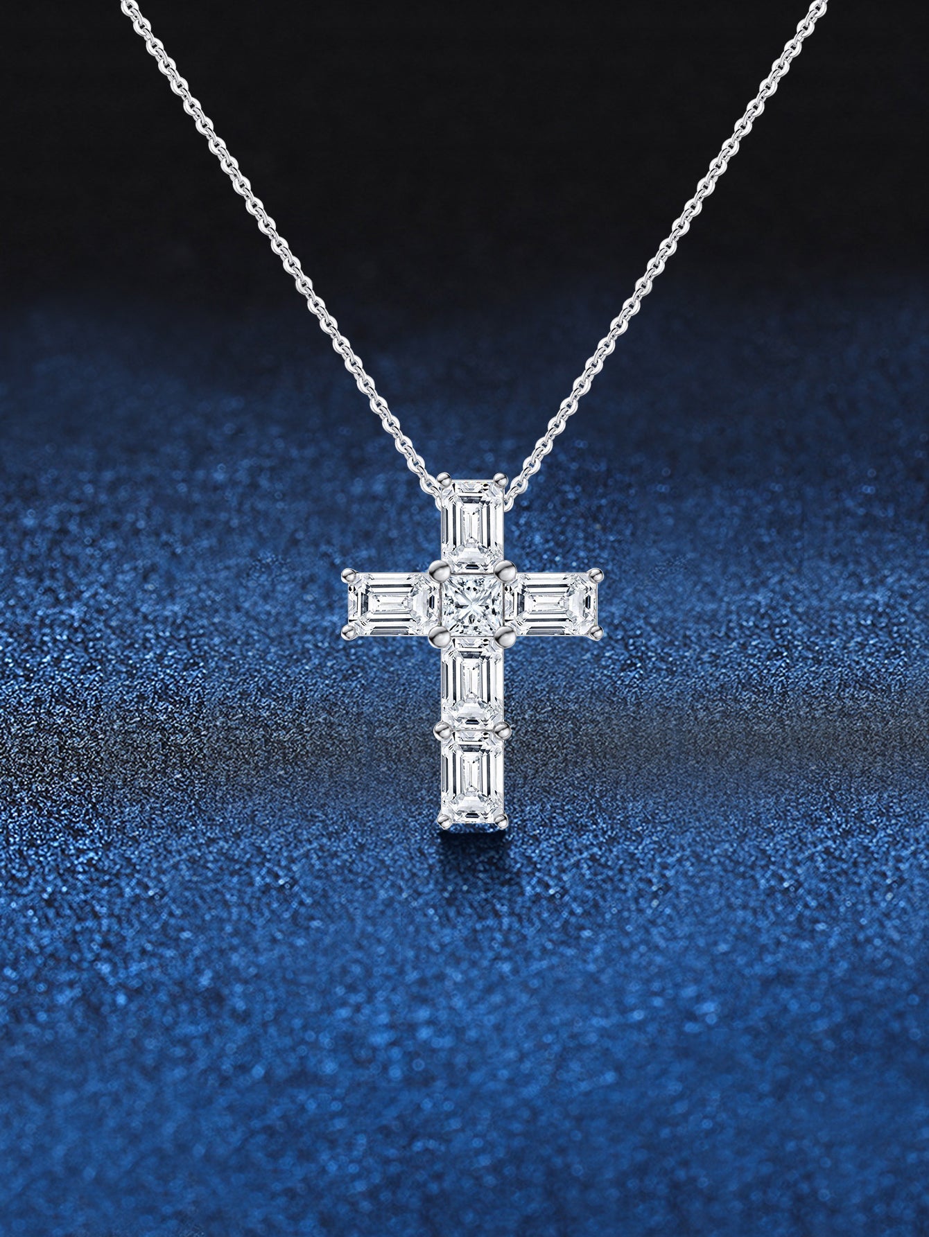 Elegant Sterling Silver Cross Necklace with Zircon & White Gold Plating