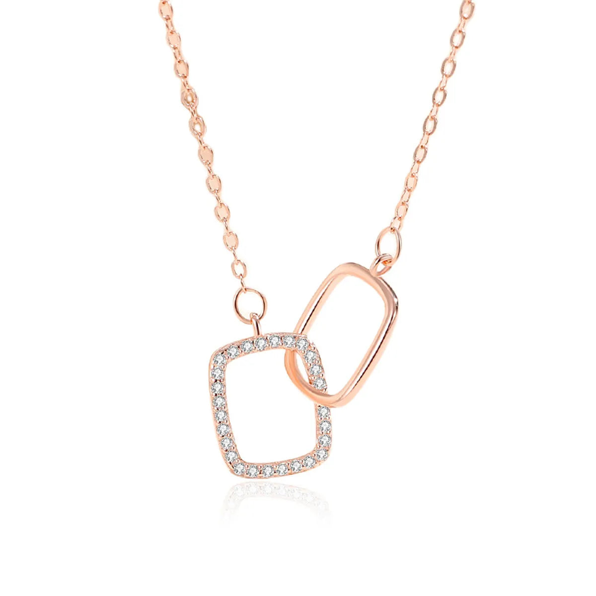 925 Sterling Silver Rhinestone Interlocking Square Pendant Necklace – NDIY139