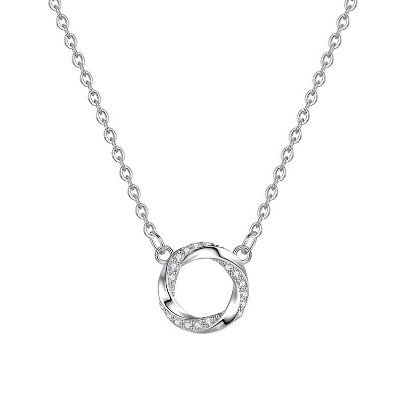Sterling Silver Round Pendant Necklace with Sparkling Rhinestone Inlay – Elegant Everyday Charm | Dariya Jewelry
