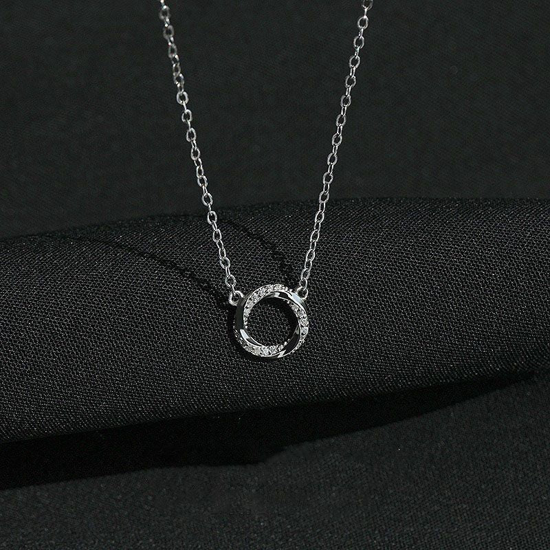 Sterling Silver Round Pendant Necklace with Sparkling Rhinestone Inlay – Elegant Everyday Charm | Dariya Jewelry