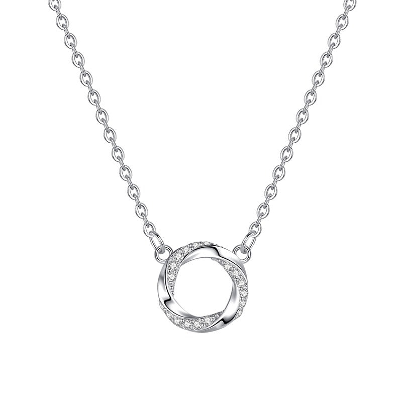 Sterling Silver Round Pendant Necklace with Sparkling Rhinestone Inlay – Elegant Everyday Charm | Dariya Jewelry