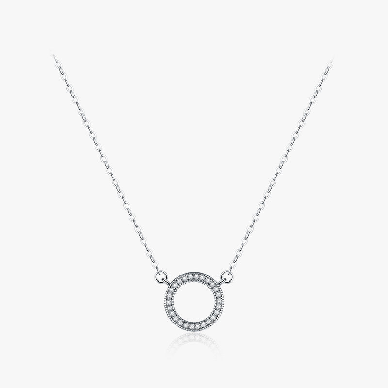 Sterling Silver Open Circle Pendant Necklace with Zircon – Modern Minimalist
