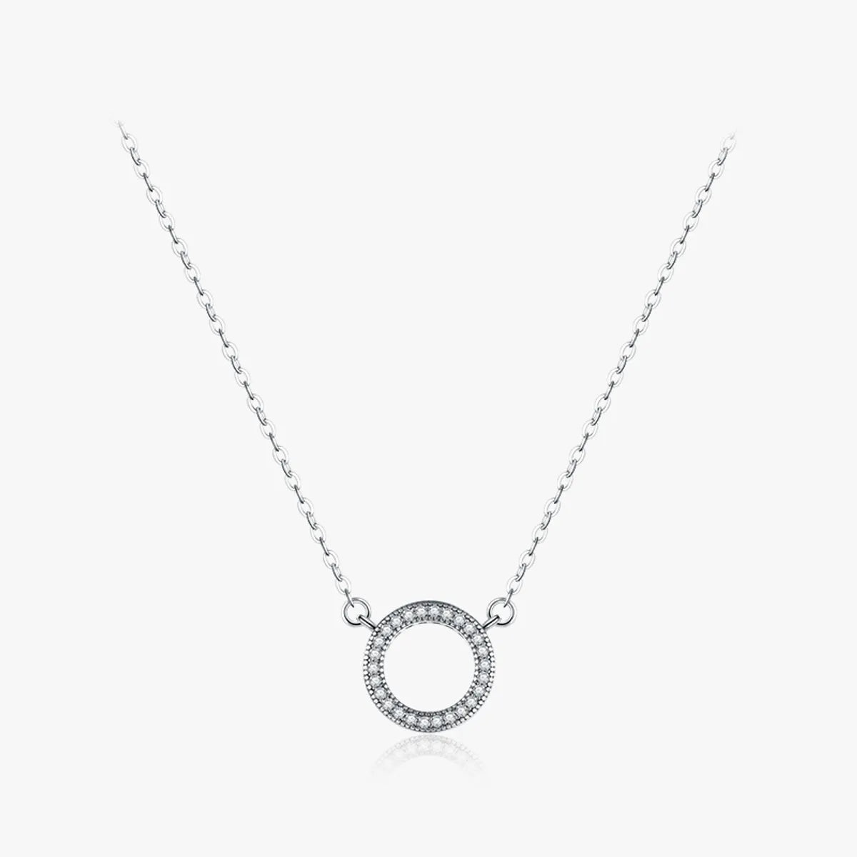 Sterling Silver Open Circle Pendant Necklace with Zircon – Modern Minimalist