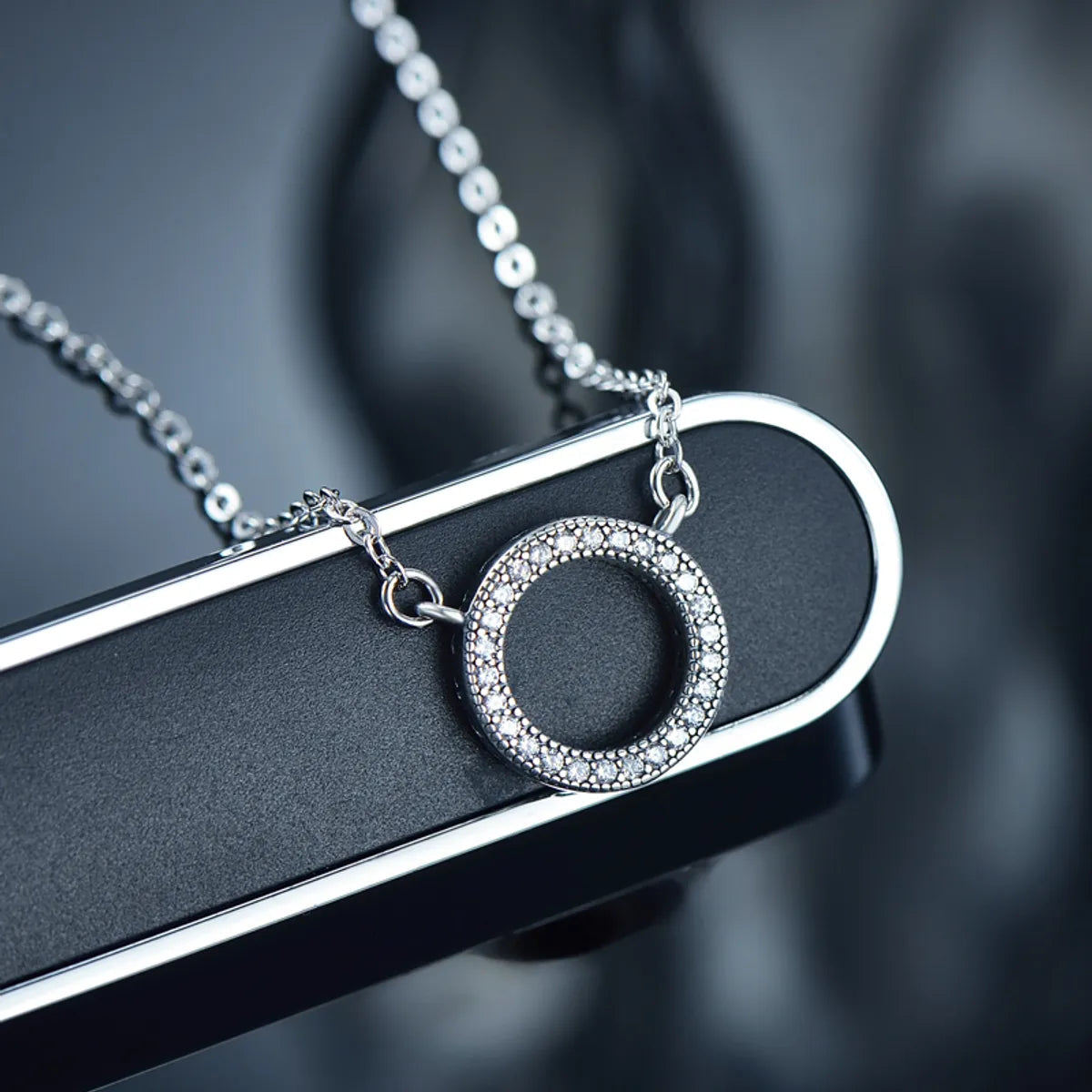 Sterling Silver Open Circle Pendant Necklace with Zircon – Modern Minimalist