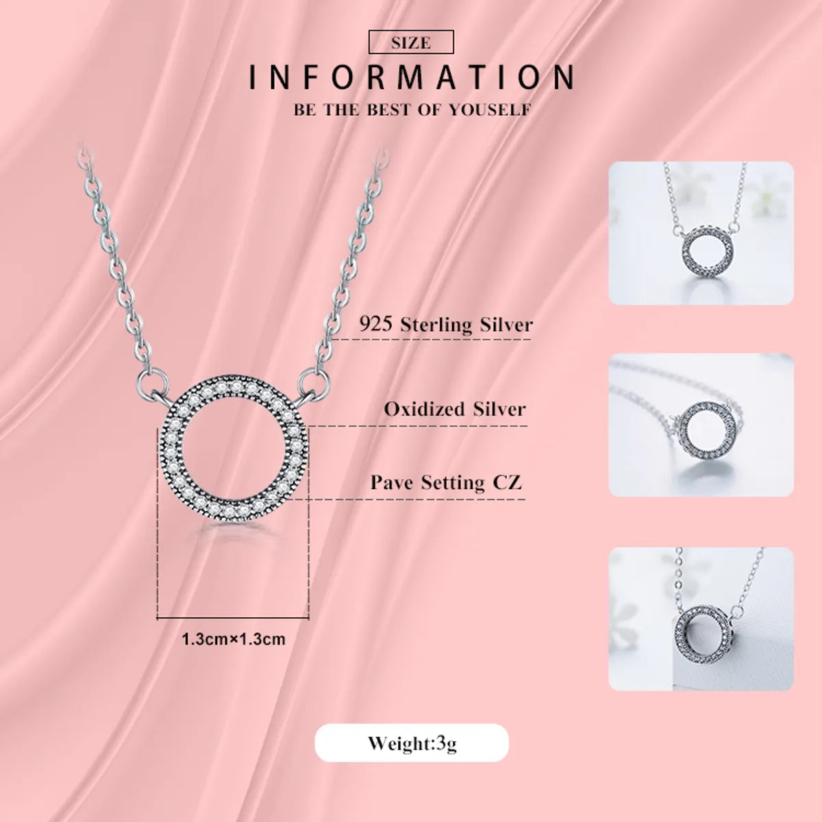 Sterling Silver Open Circle Pendant Necklace with Zircon – Modern Minimalist