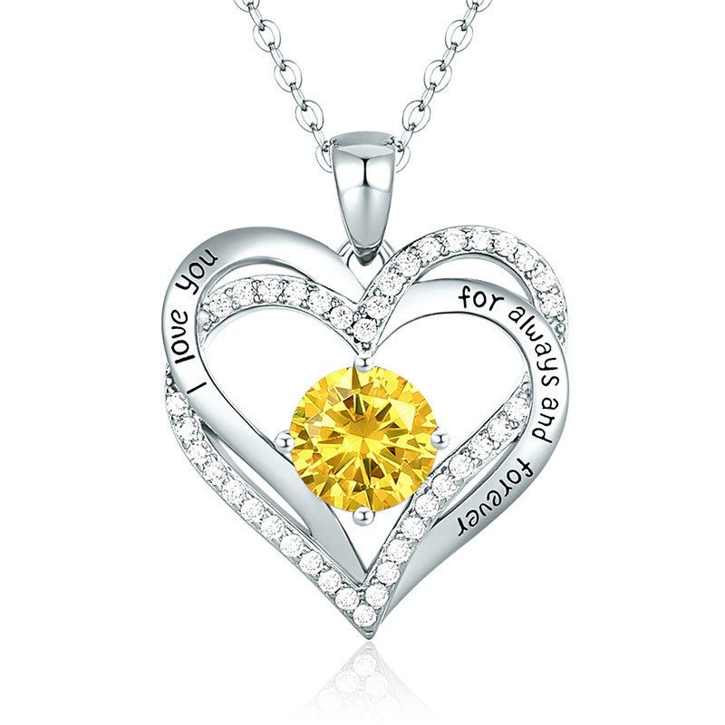 Sterling Silver MAMA Birthstone Heart Necklace – Shiny, Sentimental & Stylish SKU: NDIY150