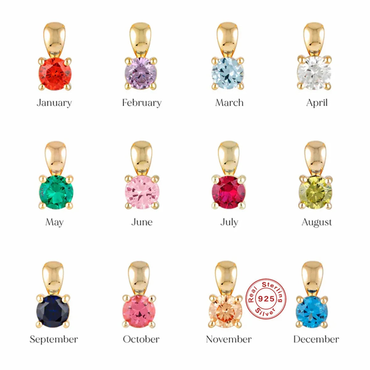 Sterling Silver Geometric Birthstone Pendant with Zircon Sparkle