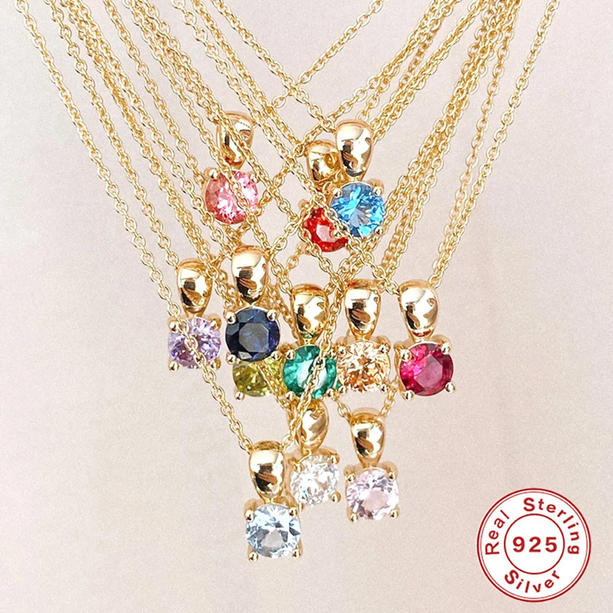 Sterling Silver Geometric Birthstone Pendant with Zircon Sparkle