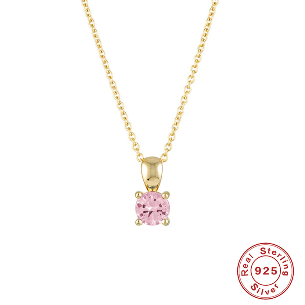 Sterling Silver Geometric Birthstone Pendant with Zircon Sparkle