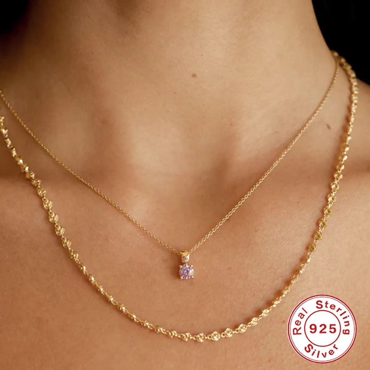 Fashion Geometric Sterling Silver Birthstone Pendant Necklace with Zircon – 1 Piece