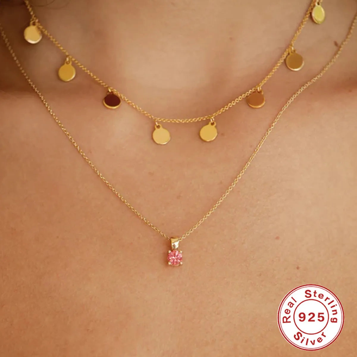 Fashion Geometric Sterling Silver Birthstone Pendant Necklace with Zircon – 1 Piece