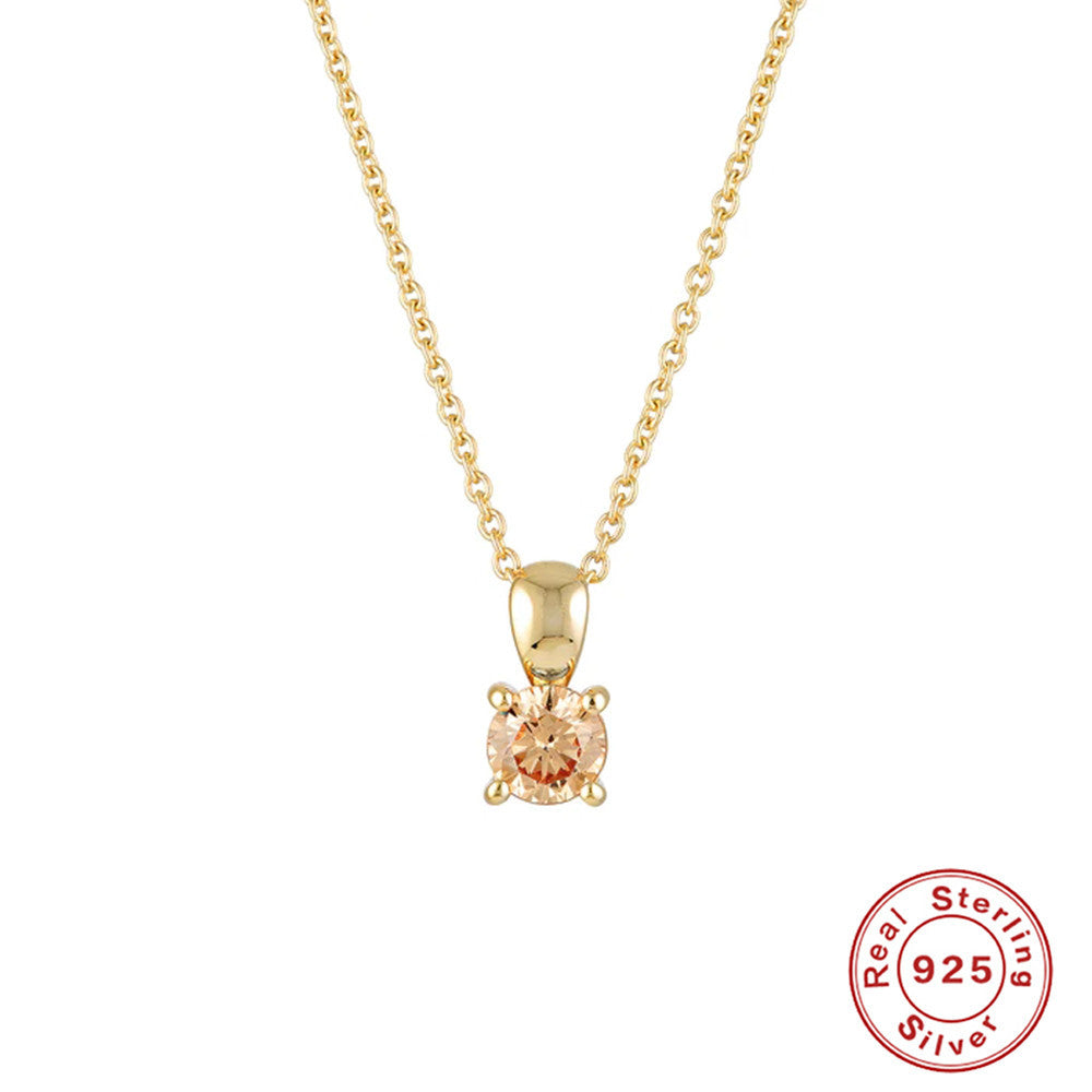 Fashion Geometric Sterling Silver Birthstone Pendant Necklace with Zircon – 1 Piece