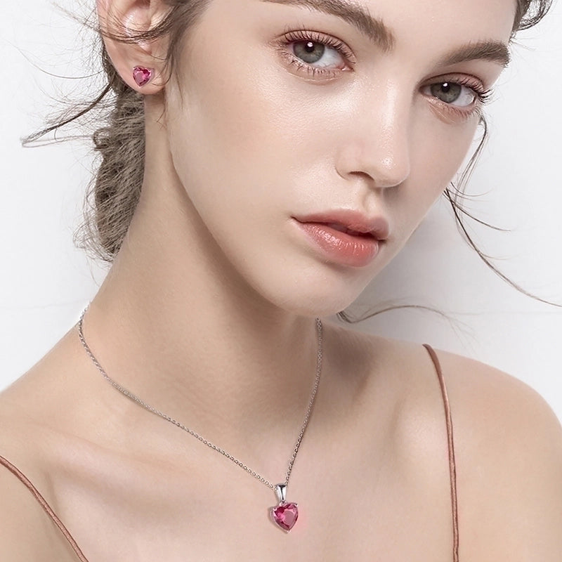 Heart Shape Sterling Silver Pendant Necklace with Zircon – White Gold Plated