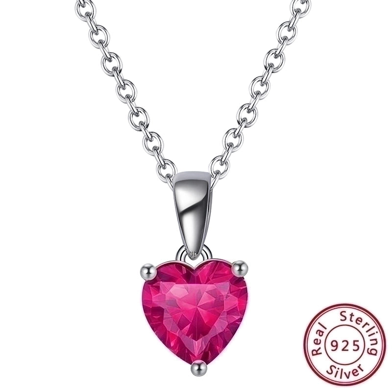Heart Shape Sterling Silver Pendant Necklace with Zircon – White Gold Plated