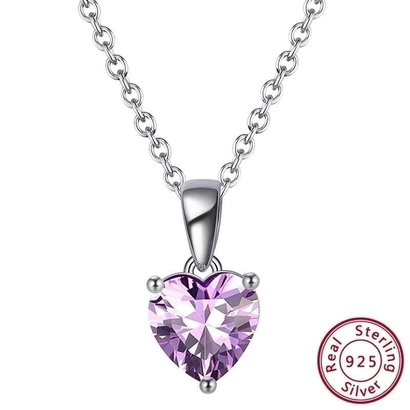 Heart Shape Sterling Silver Pendant Necklace with Zircon – White Gold Plated
