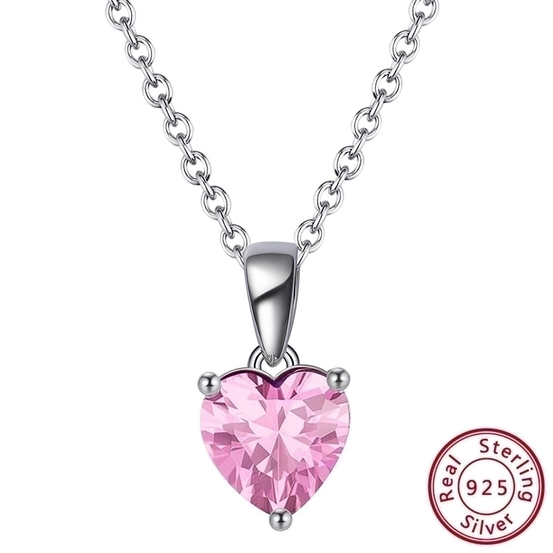 Heart Shape Sterling Silver Pendant Necklace with Zircon – White Gold Plated