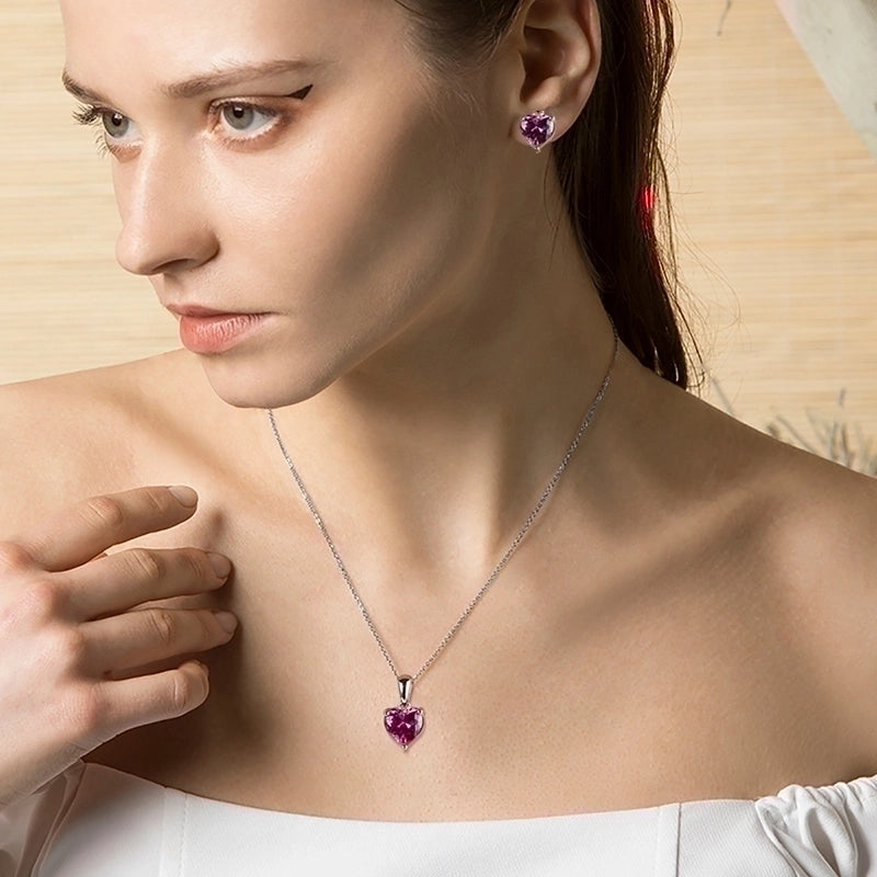 Heart Shape Sterling Silver Pendant Necklace with Zircon – White Gold Plated
