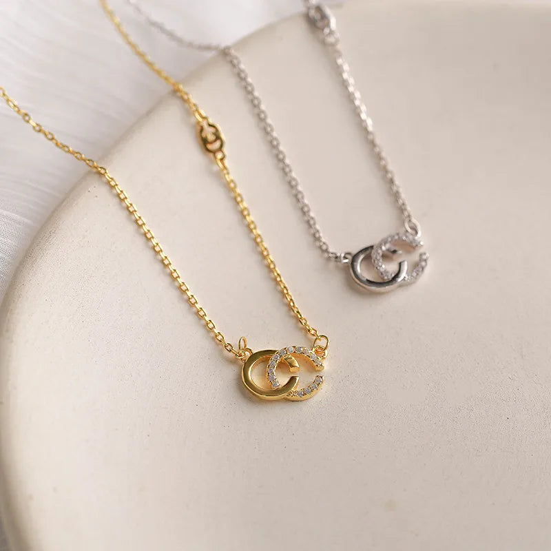 Elegant Lady Letter Sterling Silver Inlay Zircon Pendant Necklace - Stylish & Sophisticated