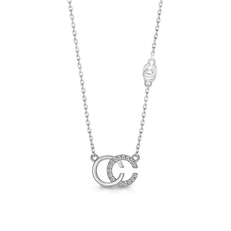 Elegant Lady Letter Sterling Silver Inlay Zircon Pendant Necklace - Stylish & Sophisticated