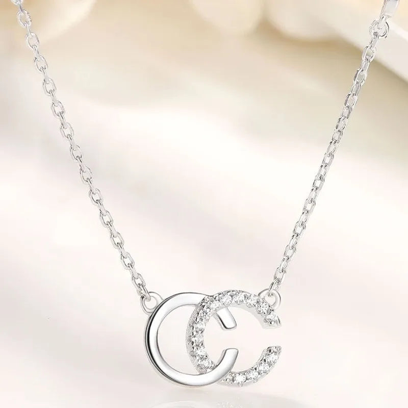 Elegant Lady Letter Sterling Silver Inlay Zircon Pendant Necklace - Stylish & Sophisticated