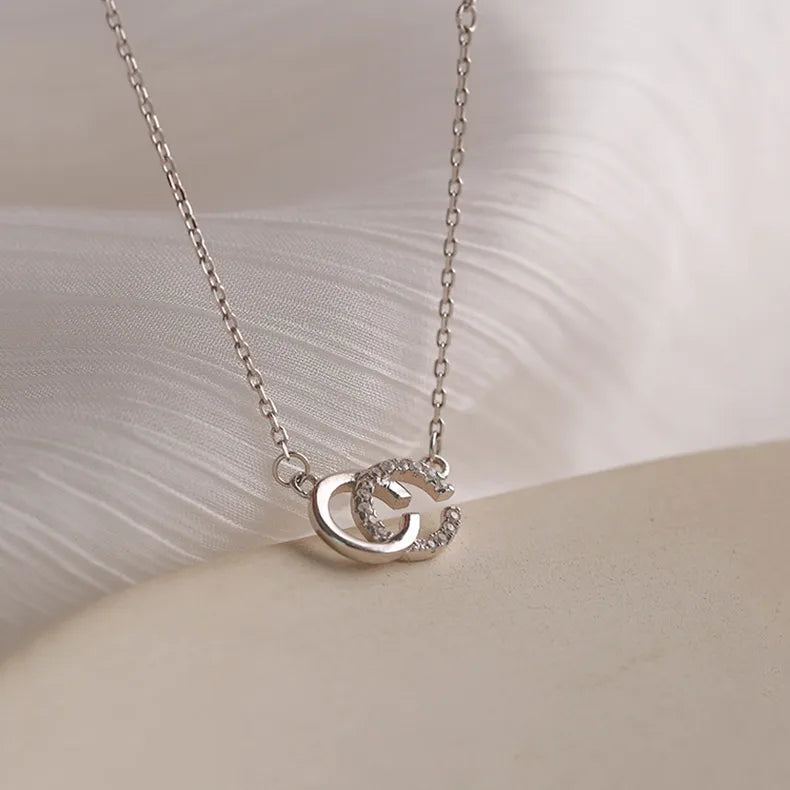 Elegant Lady Letter Sterling Silver Inlay Zircon Pendant Necklace - Stylish & Sophisticated
