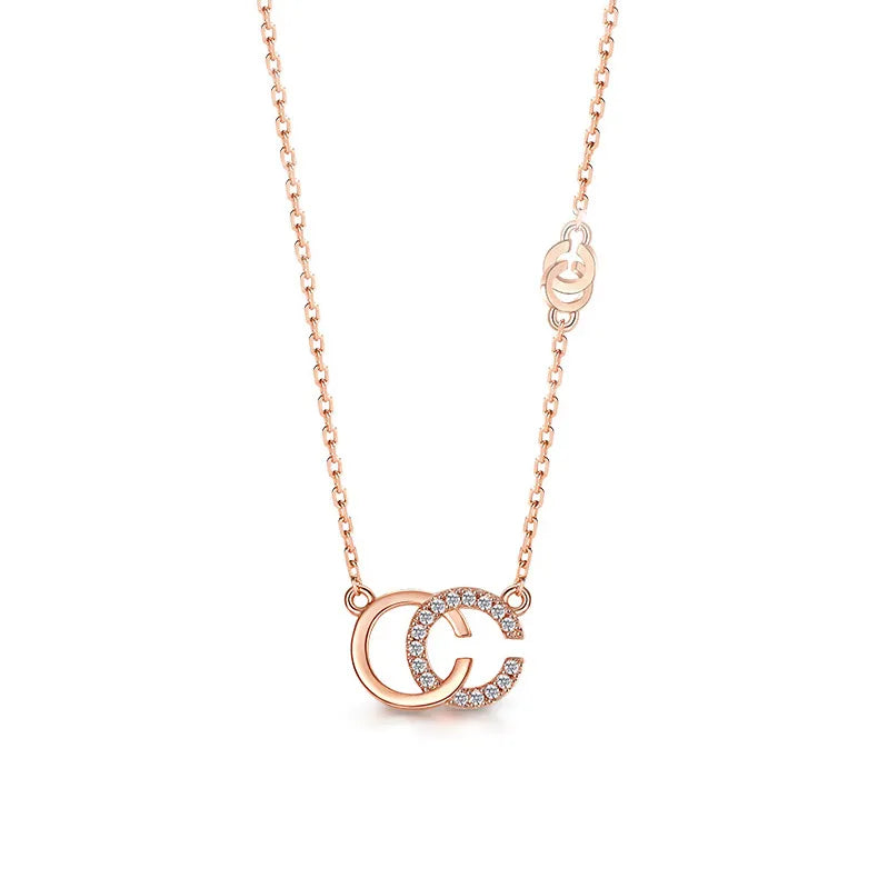 Elegant Lady Letter Sterling Silver Inlay Zircon Pendant Necklace - Stylish & Sophisticated