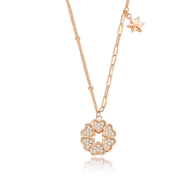 Simple Heart-Shaped Sterling Silver Pendant Necklace with Zircon Inlay