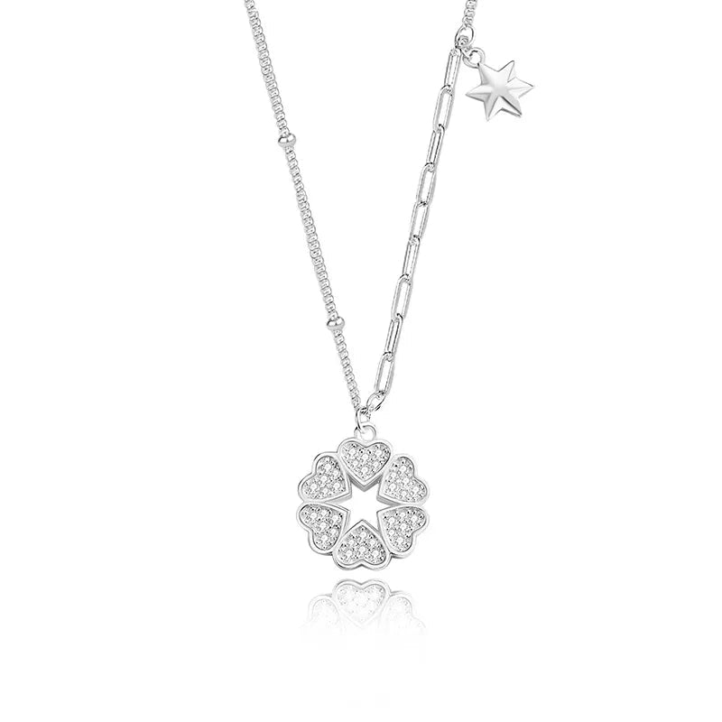 Simple Heart-Shaped Sterling Silver Pendant Necklace with Zircon Inlay