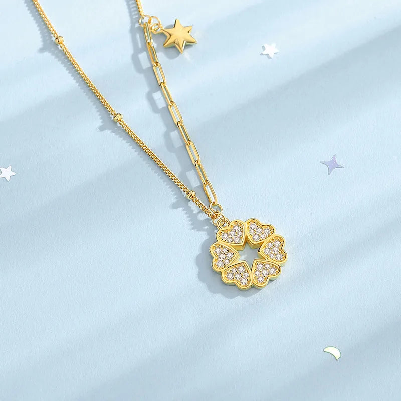 Simple Heart-Shaped Sterling Silver Pendant Necklace with Zircon Inlay